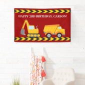 Red Construction Truck Custom Boys Verjaardagsfees Spandoek (Insitu)