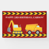 Red Construction Truck Custom Boys Verjaardagsfees Spandoek (Horizontaal)