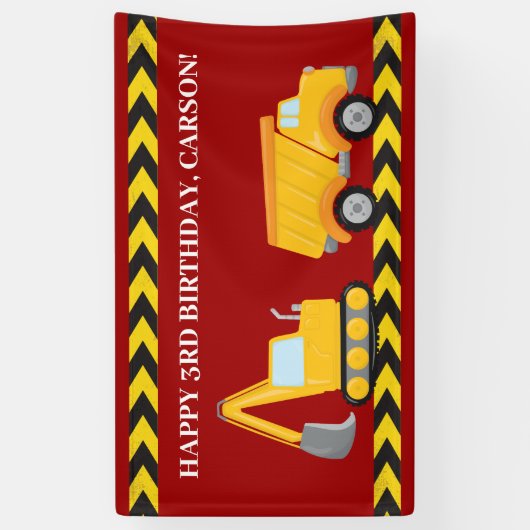 Red Construction Truck Custom Boys Verjaardagsfees Spandoek (Verticaal)