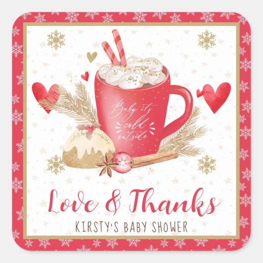 Red Cookies & Cocoa Baby Shower Vierkante Sticker (Voorkant)