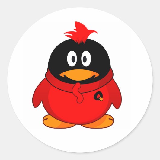 Red Cool Penguin Ronde Sticker (Voorkant)