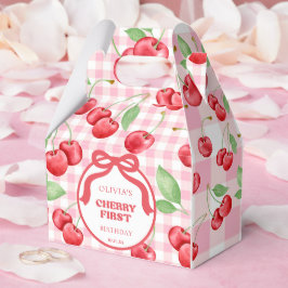 Red Coquette Bow Cherry First Birthday Party Bedankdoosjes