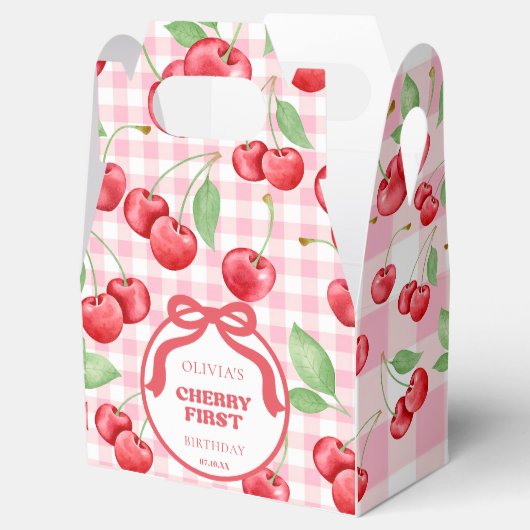 Red Coquette Bow Cherry First Birthday Party Bedankdoosjes (Geopend)