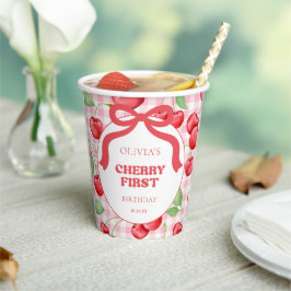 Red Coquette Bow Cherry First Birthday Party Papieren Bekers
