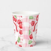 Red Coquette Bow Cherry First Birthday Party Papieren Bekers (Rechts)