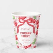 Red Coquette Bow Cherry First Birthday Party Papieren Bekers (Voorkant)