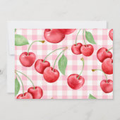 Red Coquette Bow Cherry First Birthday Party Photo Kaart (Achterkant)