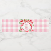 Red Coquette Bow Cherry First Birthday Party Waterfles Etiket (Enkel label)