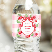 Red Coquette Bow Cherry First Birthday Party Waterfles Etiket