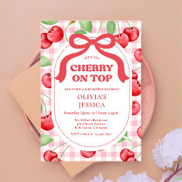 Red Coquette Bow Cherry On Top Baby Shower Party Kaart