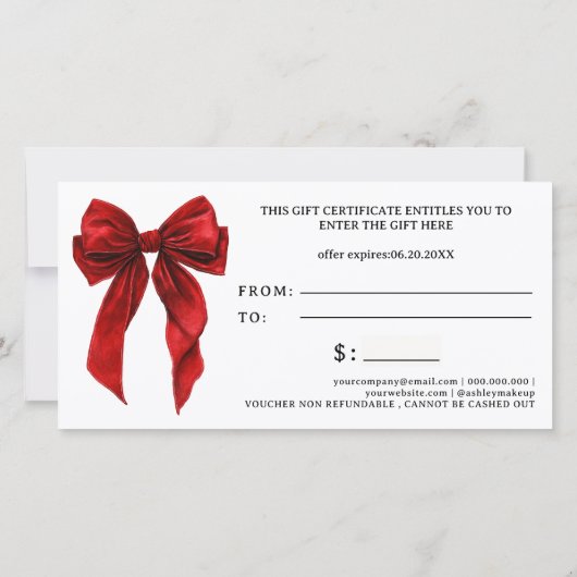 Red Coquette Bow Christmas logo gift certificate (Achterkant)