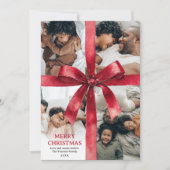 Red Coquette Bow Christmas Winter 5 Photo Feestdagenkaart (Voorkant)