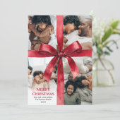 Red Coquette Bow Christmas Winter 5 Photo Feestdagenkaart (Staand voorkant)