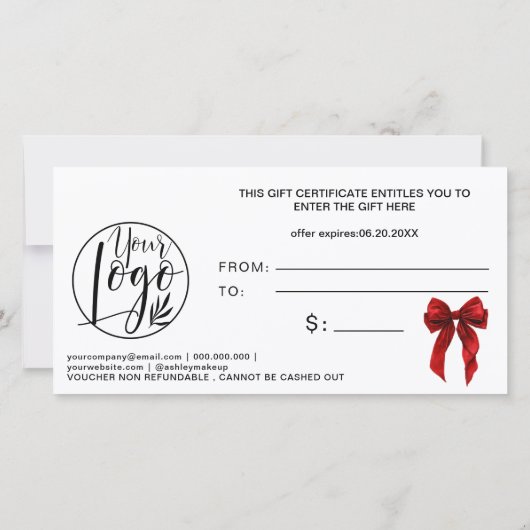 Red Coquette Bow Gold logo gift certificate (Achterkant)