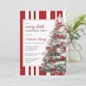 Red Coquette Bow Merry Little Christmas Tree Party Kaart (Staand voorkant)