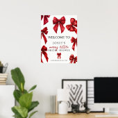 Red Coquette Bows Christmas Winter Bridal Welcome Poster (Thuiskantoor)