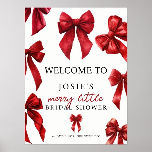 Red Coquette Bows Christmas Winter Bridal Welcome Poster (Voorkant)