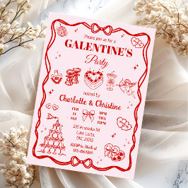 Red Coquette Galentine's Party Kaart