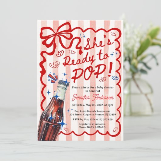 Red Coquette She is Ready to POP Invitation Kaart (Staand voorkant)