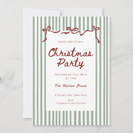 Red coquette Whimsical Hand Drawn Christmas Party Kaart (Voorkant)
