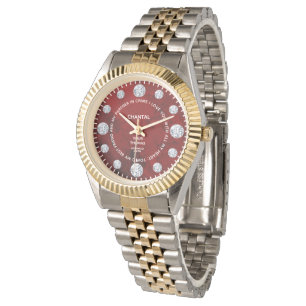Red Coral Diamond Aangepast Gezegde rond diaalcade Horloge