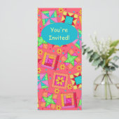 Red Coral Green Patchwork Quilt Block Art Kaart (Staand voorkant)