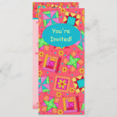 Red Coral Green Patchwork Quilt Block Art Kaart (Voorkant / Achterkant)