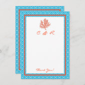 Red Coral Monogram Hartelijk dank Notitiekaartje (Voorkant / Achterkant)