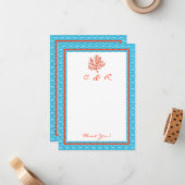 Red Coral Monogram Hartelijk dank Notitiekaartje (Voorkant / Achterkant in situ)