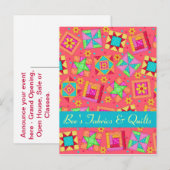 Red Coral Patchwork Quilt Art Store Annountion Aankondigingskaart (Voorkant / Achterkant)