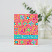 Red Coral Patchwork Quilt Art Store Annountion Aankondigingskaart (Staand voorkant)