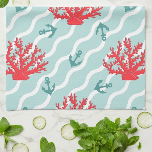 Red Coral Pattern 1 Theedoek (Gevouwen)