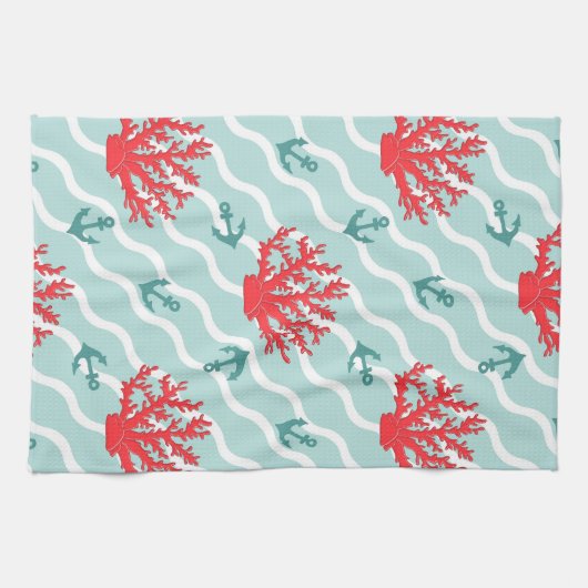 Red Coral Pattern 1 Theedoek (Horizontaal)