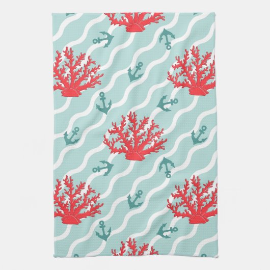 Red Coral Pattern 1 Theedoek (Verticaal)