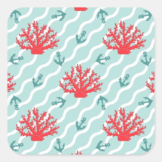 Red Coral Pattern 1 Vierkante Sticker (Voorkant)
