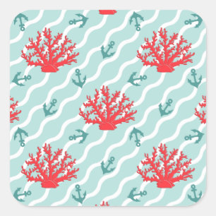 Red Coral Pattern 1 Vierkante Sticker