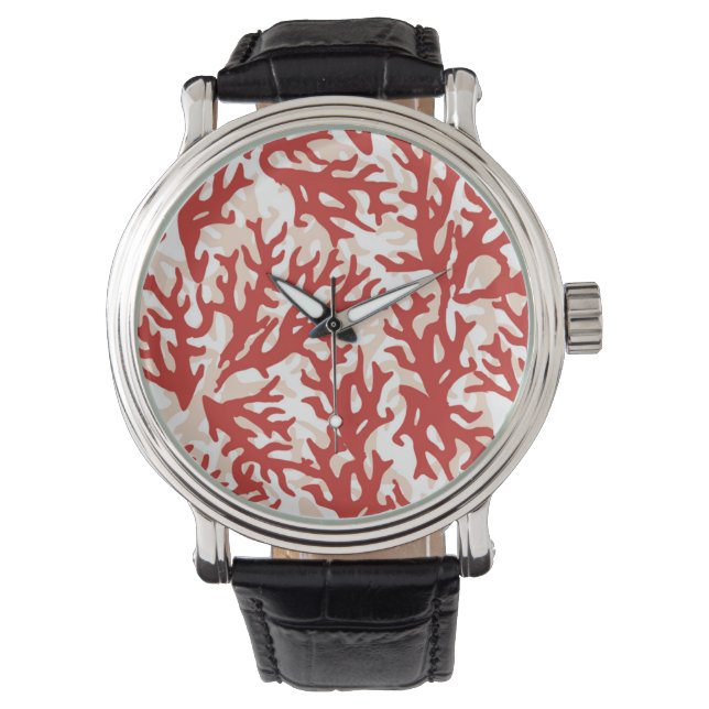 Red Coral Pattern 2 Horloge (Voorkant)