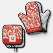 Red Coral Pattern 2 Ovenwant & Pannenlap Set (Voorkant / Achterkant)