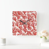 Red Coral Pattern 2 Vierkante Klok (Huis)