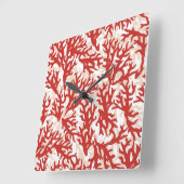 Red Coral Pattern 2 Vierkante Klok (Hoek)