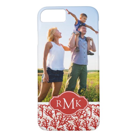 Red Coral Pattern | Uw foto en monogram Case-Mate iPhone Case (Achterkant)
