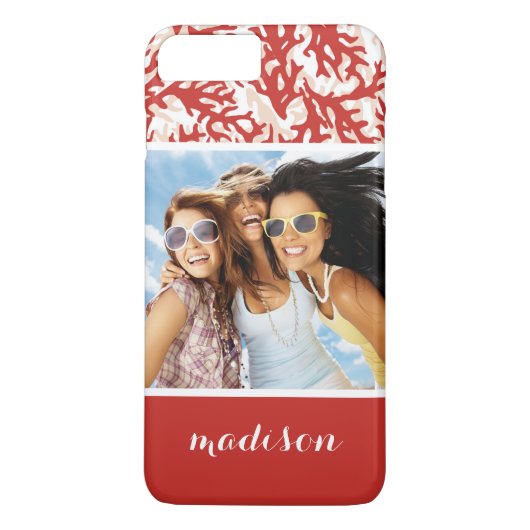 Red Coral Pattern | Uw foto en naam Case-Mate iPhone Case (Achterkant)