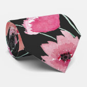 Red Coral Pink Black Waterverf Flowers Patroon Stropdas (Opgerold)