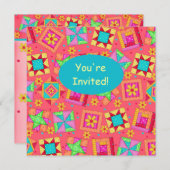 Red Coral Turquoise Patchwork Quilt Block Art Kaart (Voorkant / Achterkant)