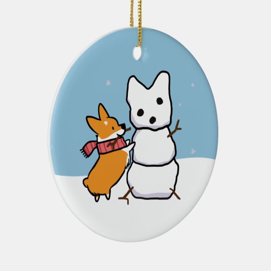 Red Corgi Snowman Ornament | CorgiDingen (Rechts)