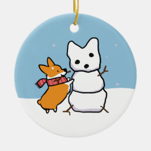 Red Corgi Snowman Ornament CorgiDingen