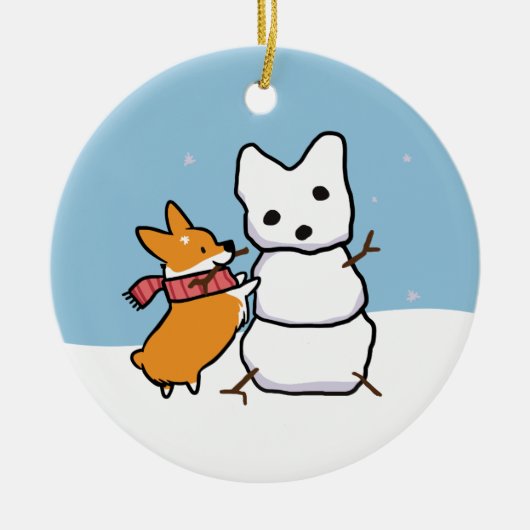 Red Corgi Snowman Ornament | CorgiDingen (Voorkant)