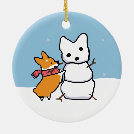 Red Corgi Snowman Ornament | CorgiDingen (Achterkant)