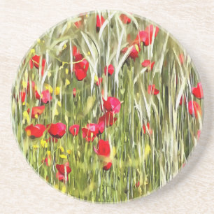 Red Corn Poppies Realistische Kunst Zandsteen Onderzetter