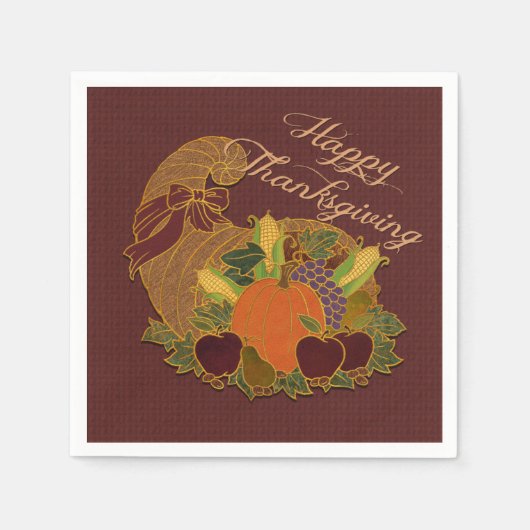 Red Cornucopia Thanksgiving Napkins Servetten (Voorkant)